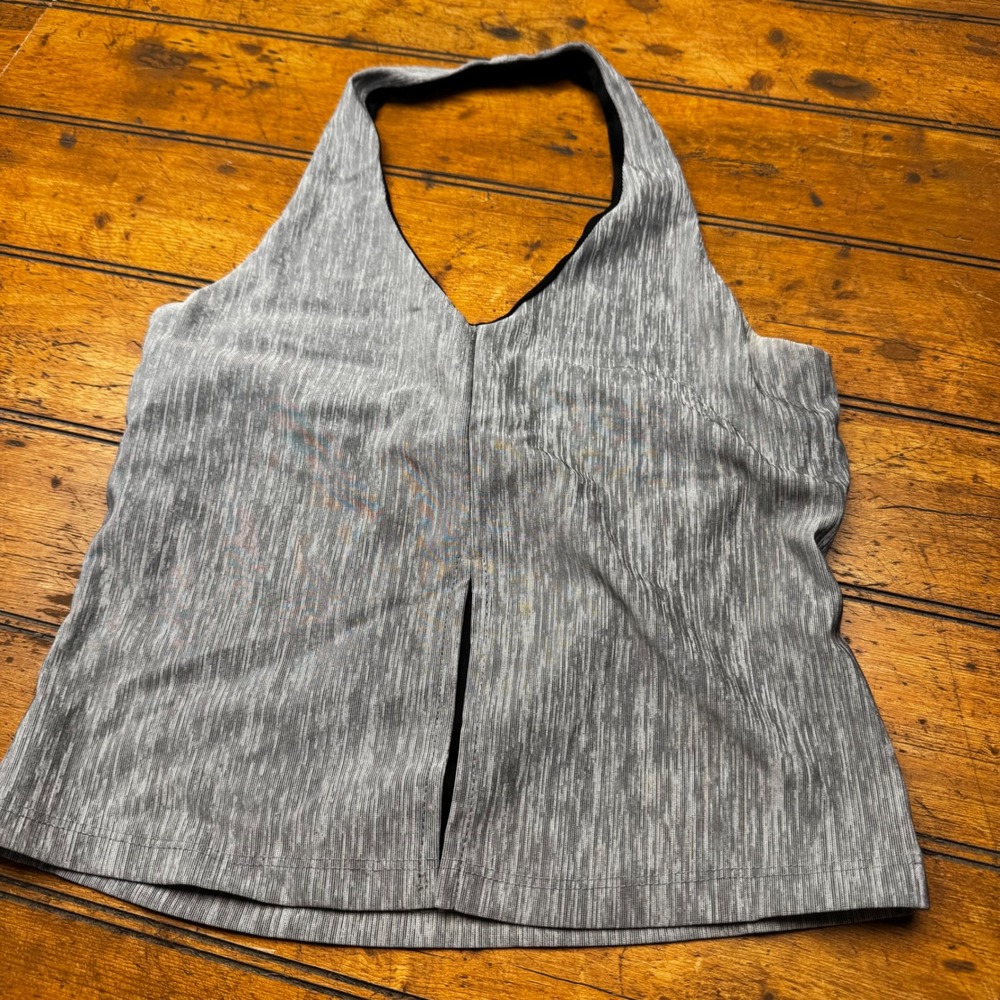 Obe Womens Gray Space Dye Halter Top Built-in Shelf Bra Front Slit Size M‎ USA